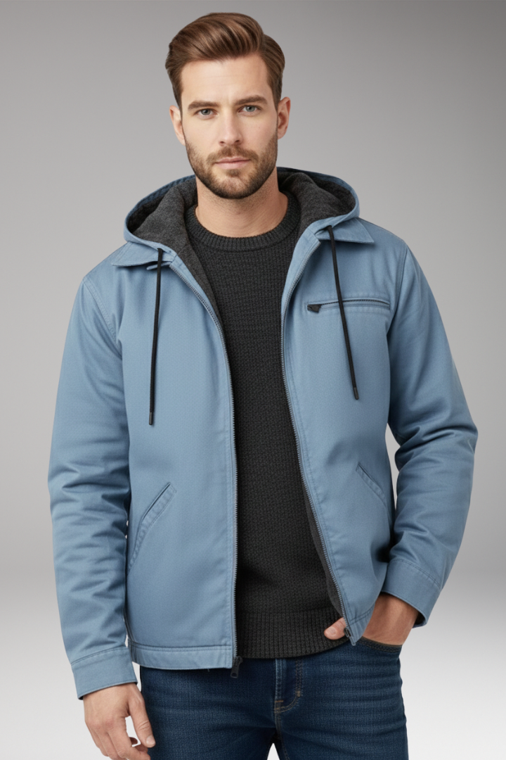 Men's Hooded Zipper Jacket Side Pockets