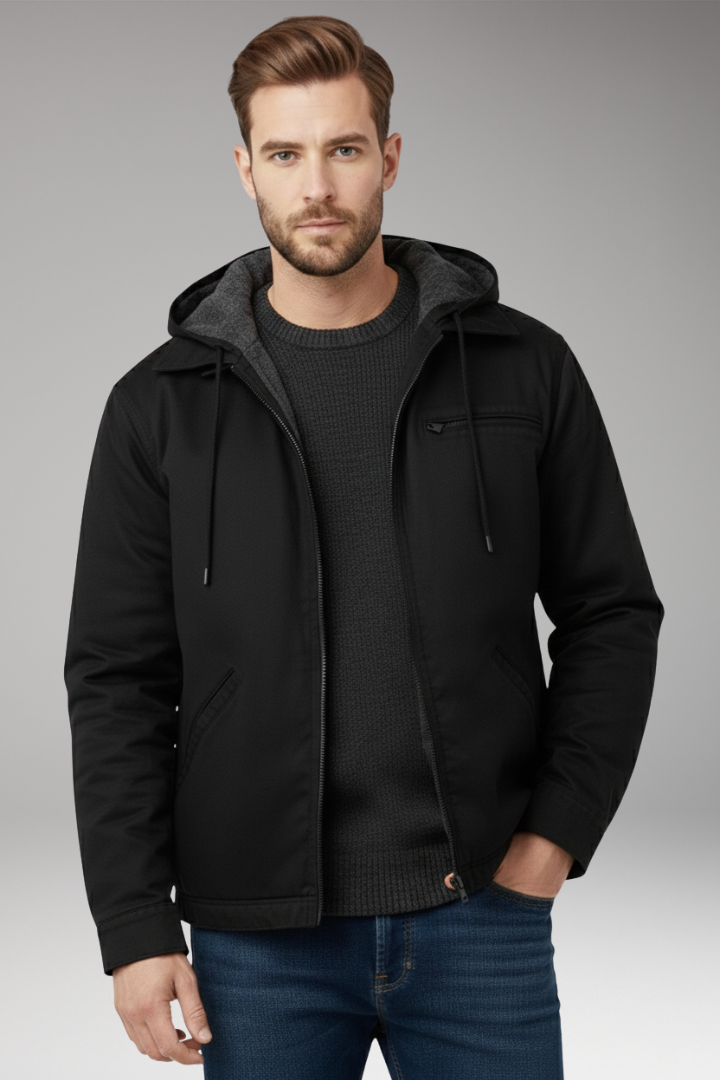 Men's Hooded Zipper Jacket Side Pockets