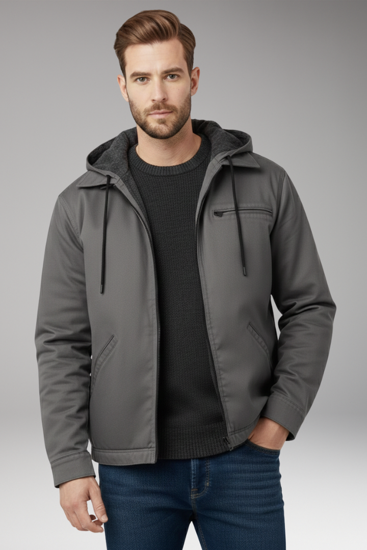 Men's Hooded Zipper Jacket Side Pockets