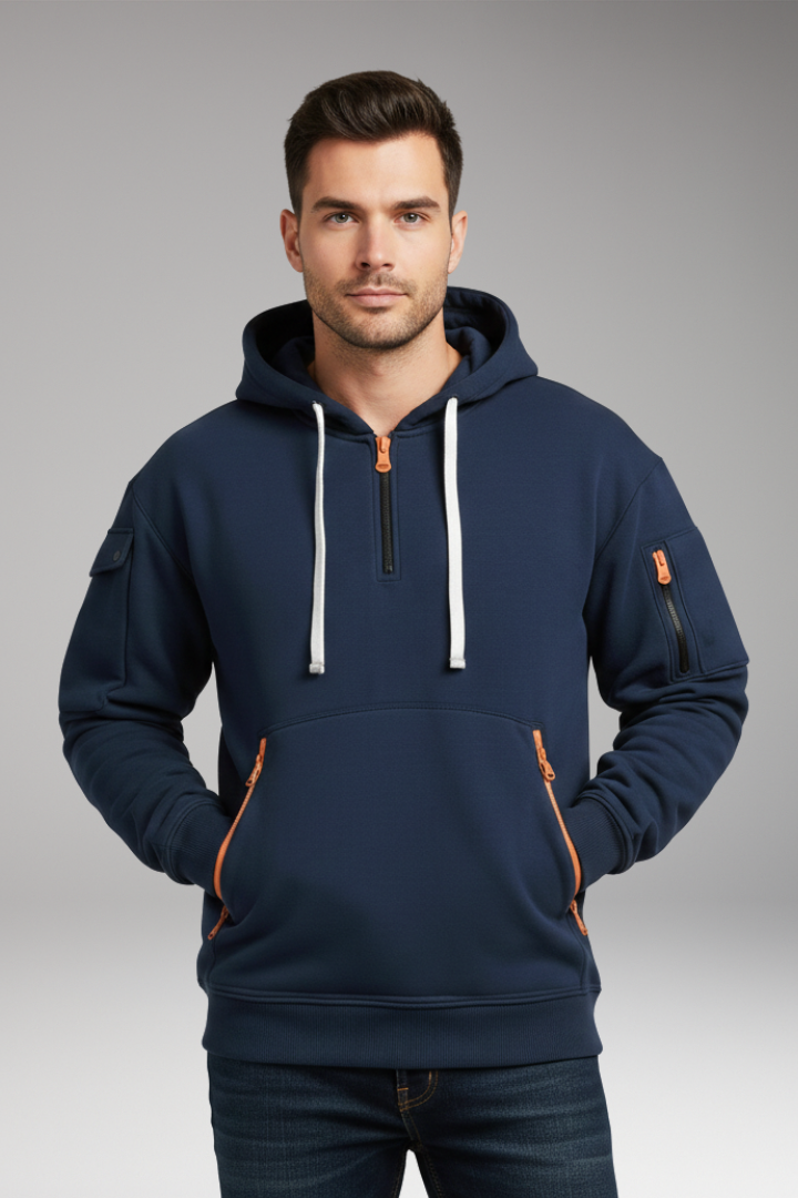 Men's Adjustable Hoodie Zippered Pockets