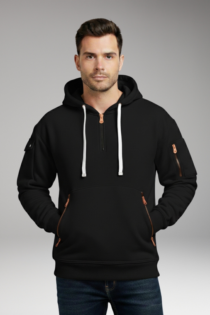 Men's Adjustable Hoodie Zippered Pockets
