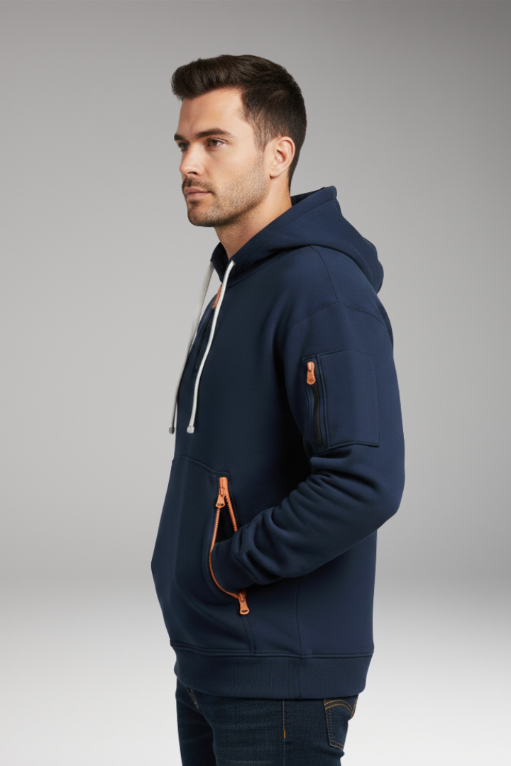 Men's Adjustable Hoodie Zippered Pockets