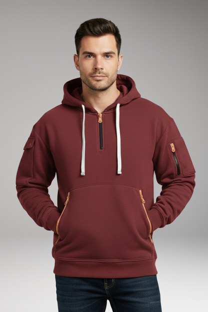 Men's Adjustable Hoodie Zippered Pockets