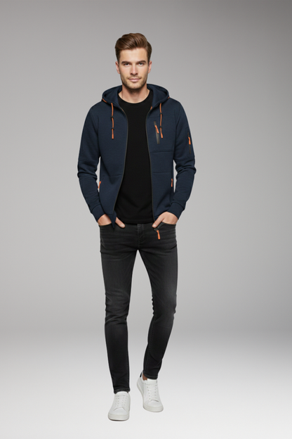 Men's Full Zip Hoodie Ribbed Cuffs