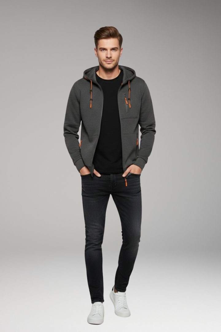 Men's Full Zip Hoodie Ribbed Cuffs