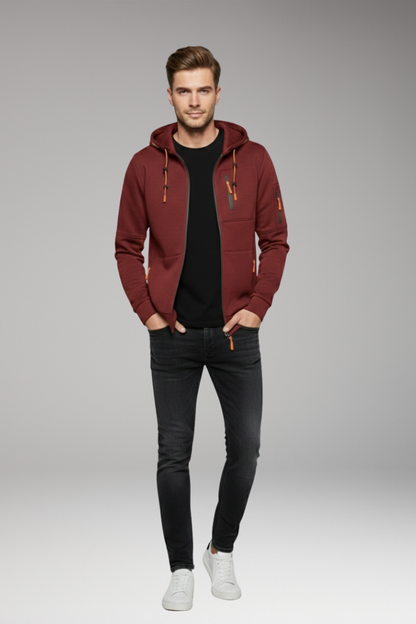 Men's Full Zip Hoodie Ribbed Cuffs