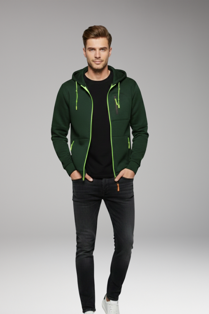 Men's Full Zip Hoodie Ribbed Cuffs