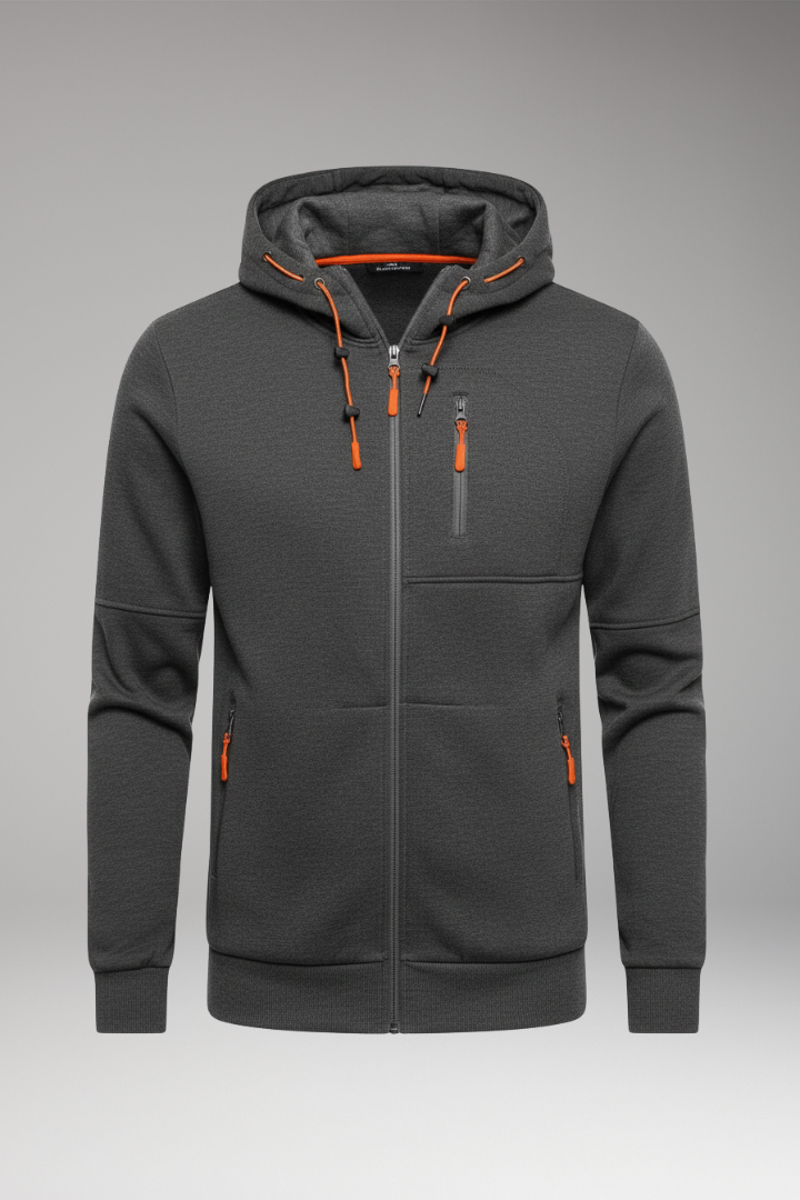 Men's Full Zip Hoodie Ribbed Cuffs - VibreMode