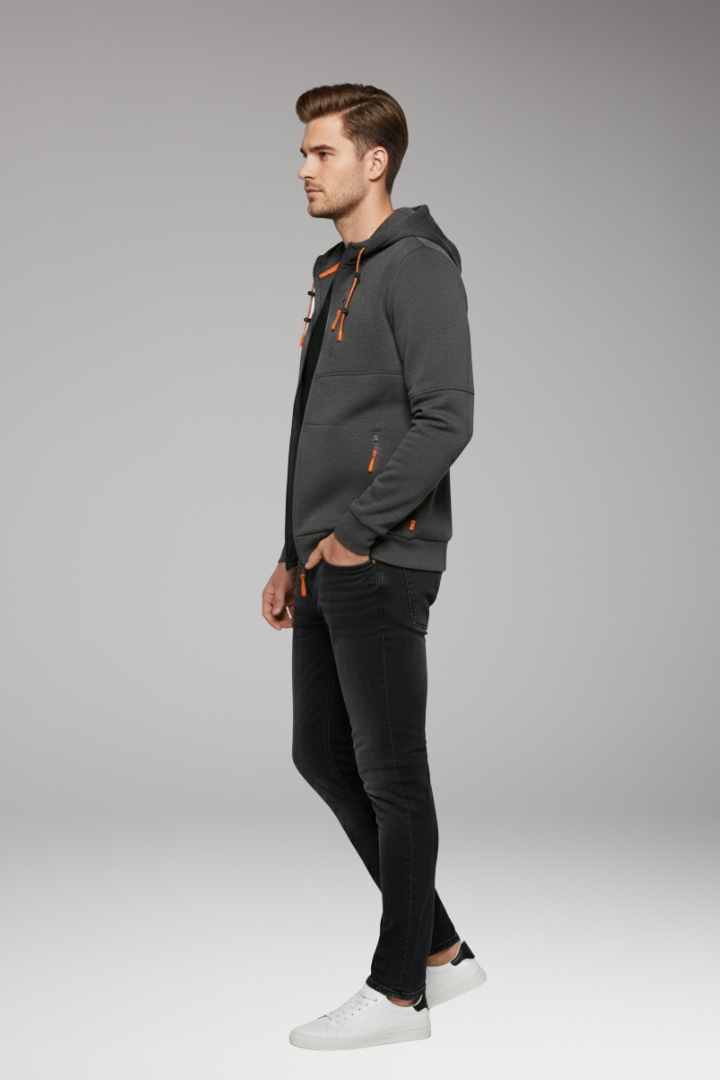 Men's Full Zip Hoodie Ribbed Cuffs