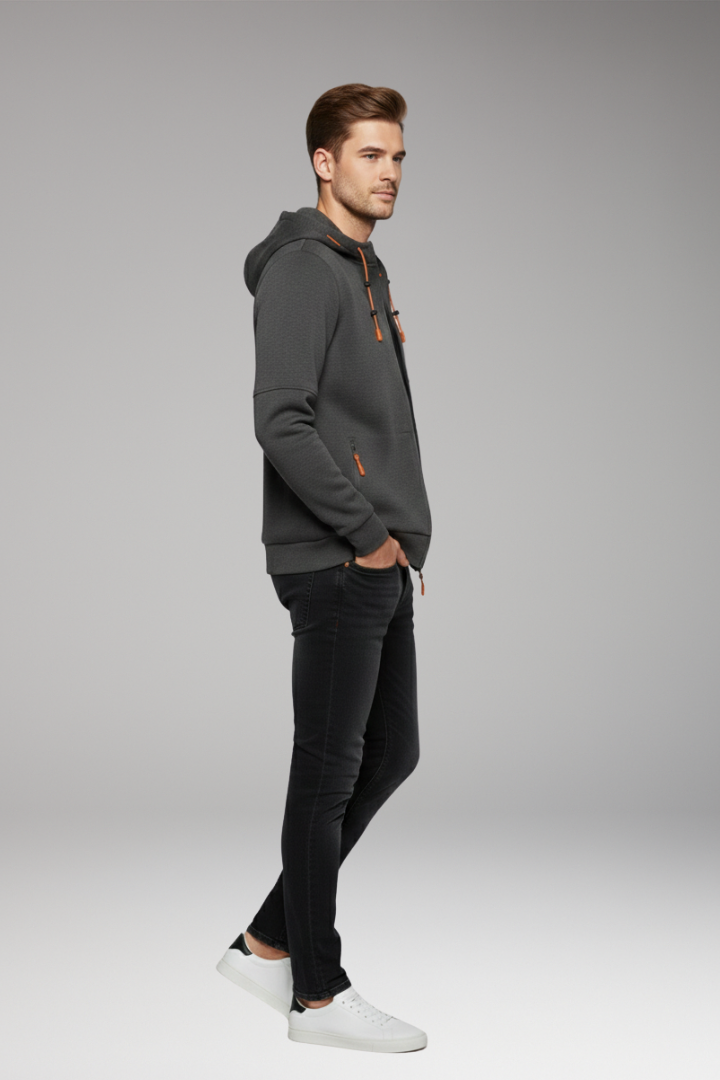 Men's Full Zip Hoodie Ribbed Cuffs