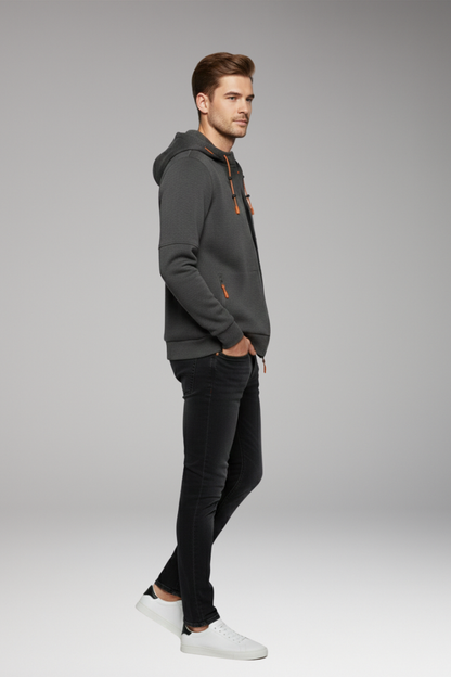 Men's Full Zip Hoodie Ribbed Cuffs