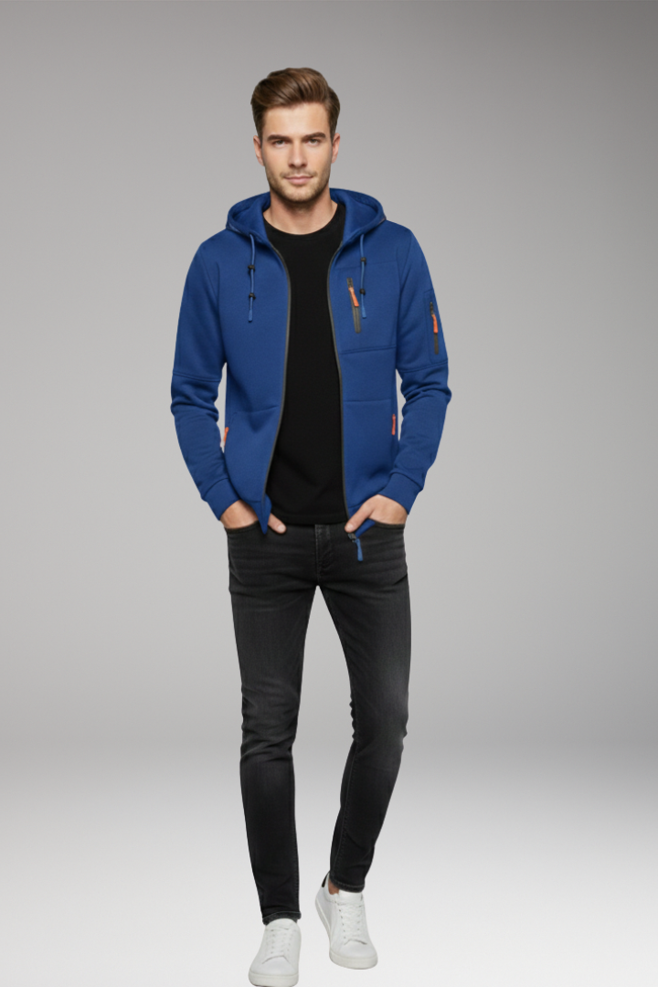 Men's Full Zip Hoodie Ribbed Cuffs