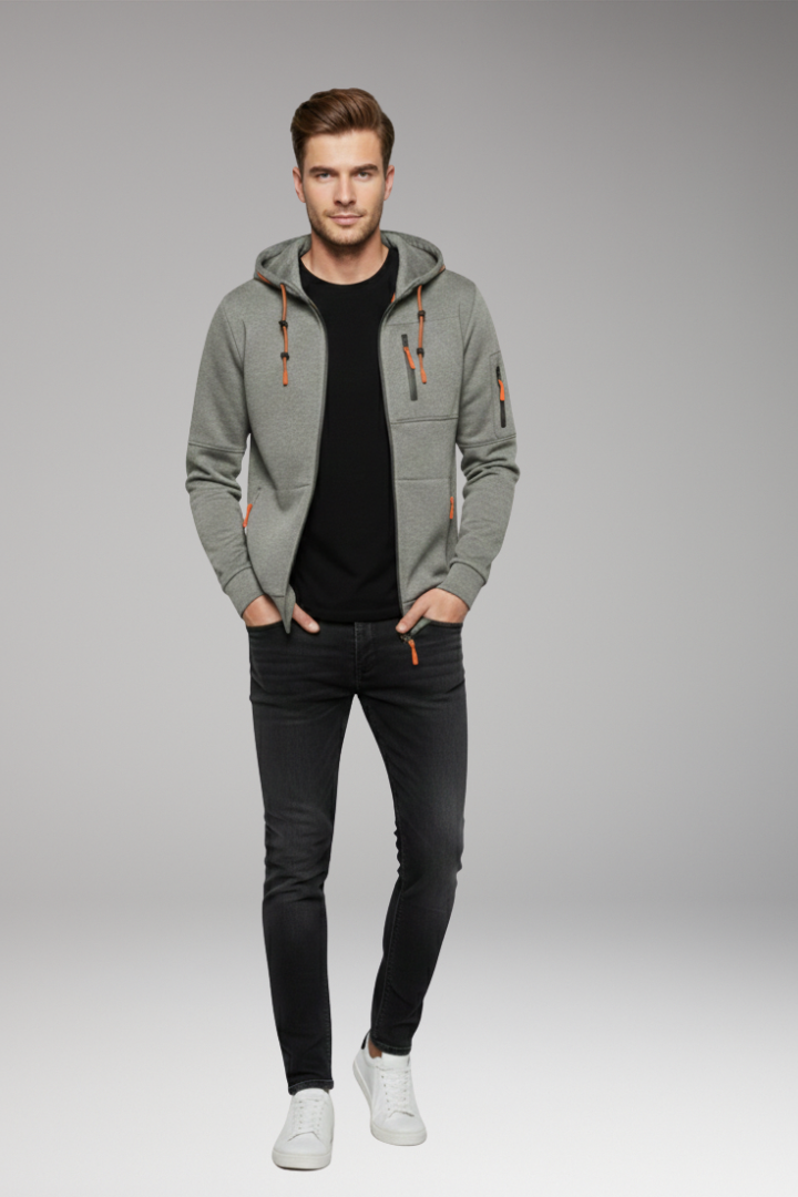 Men's Full Zip Hoodie Ribbed Cuffs