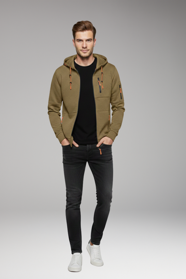 Men's Full Zip Hoodie Ribbed Cuffs