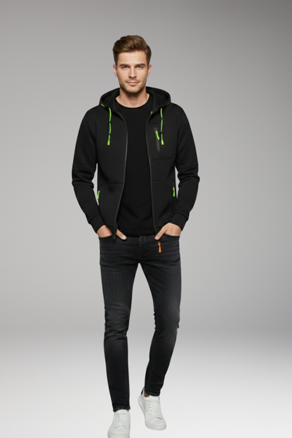 Men's Full Zip Hoodie Ribbed Cuffs