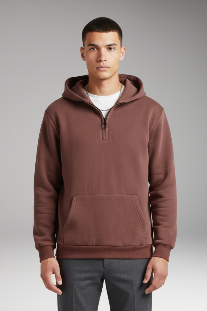 Men's Half-Zip Hoodie Cotton Front Pocket