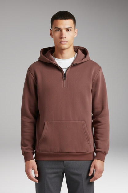 Men's Half-Zip Hoodie Cotton Front Pocket