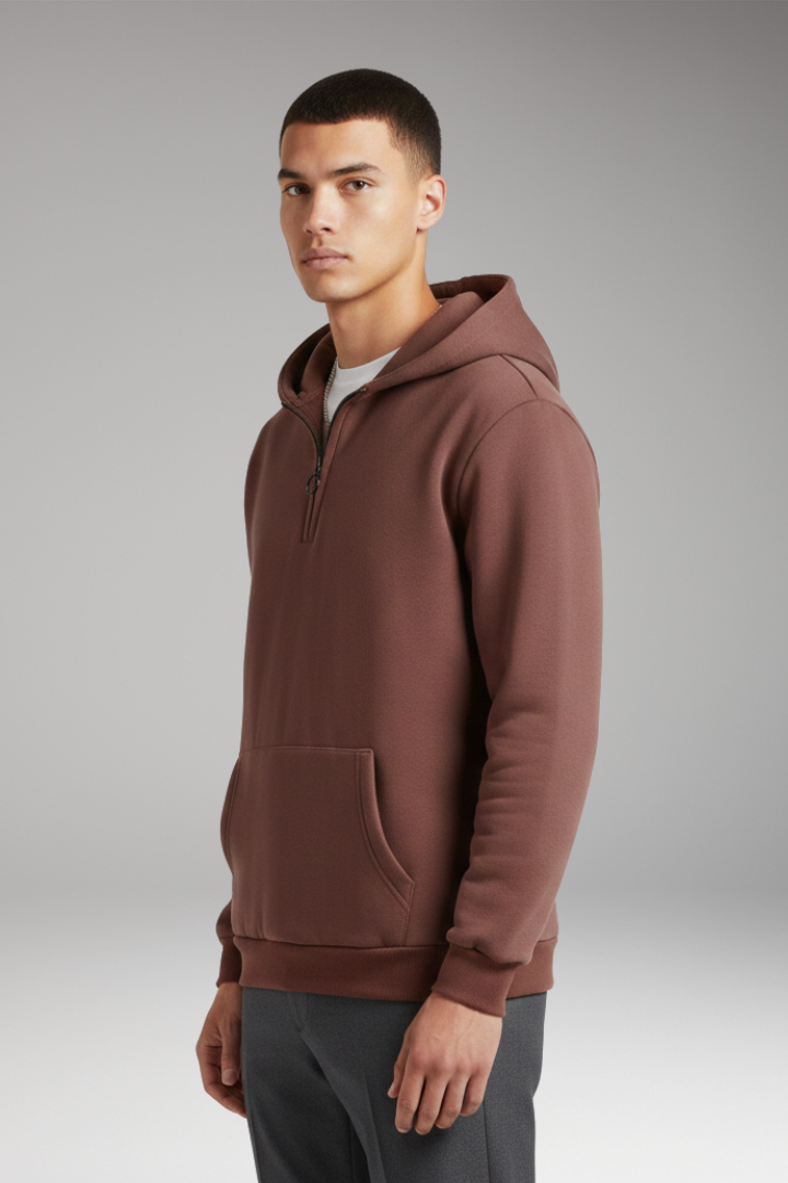 Men's Half-Zip Hoodie Cotton Front Pocket