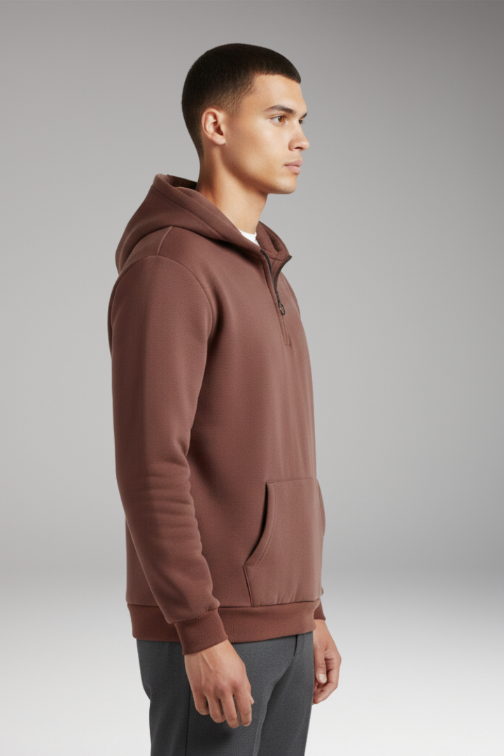 Men's Half-Zip Hoodie Cotton Front Pocket
