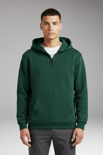 Men's Half-Zip Hoodie Cotton Front Pocket