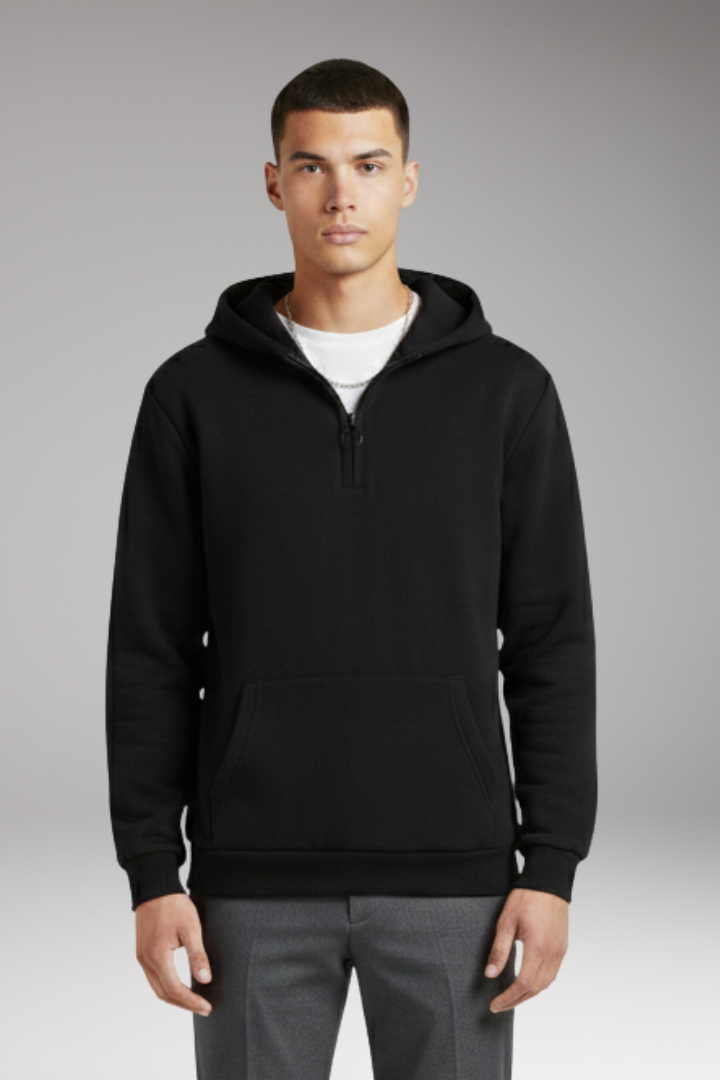 Men's Half-Zip Hoodie Cotton Front Pocket