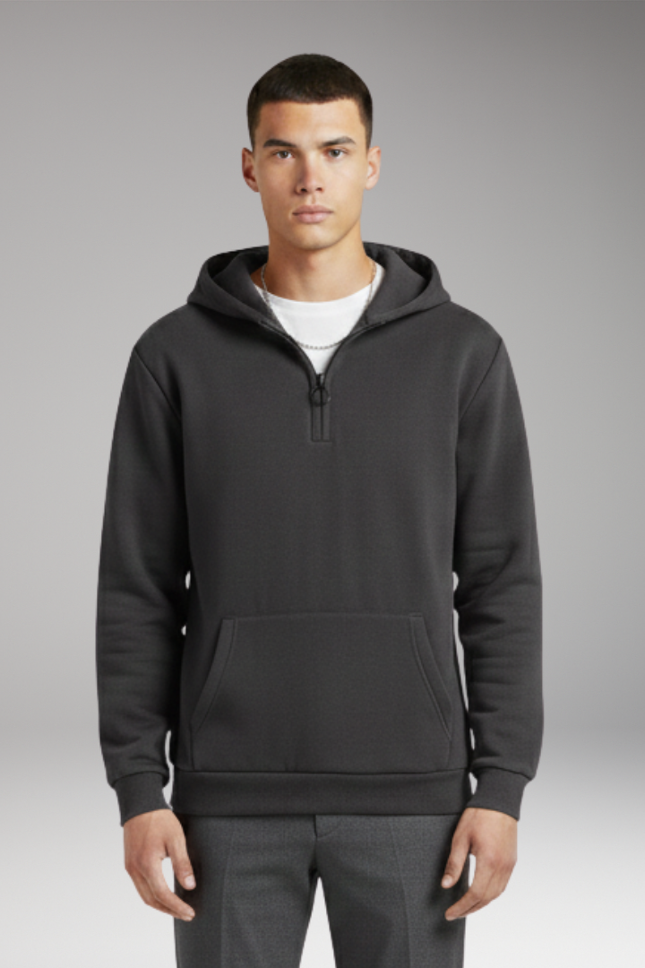 Men's Half-Zip Hoodie Cotton Front Pocket