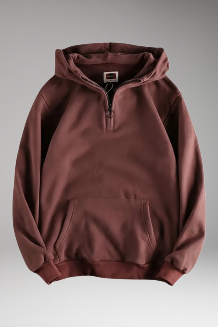 Men's Half-Zip Hoodie Cotton Front Pocket - VibreMode