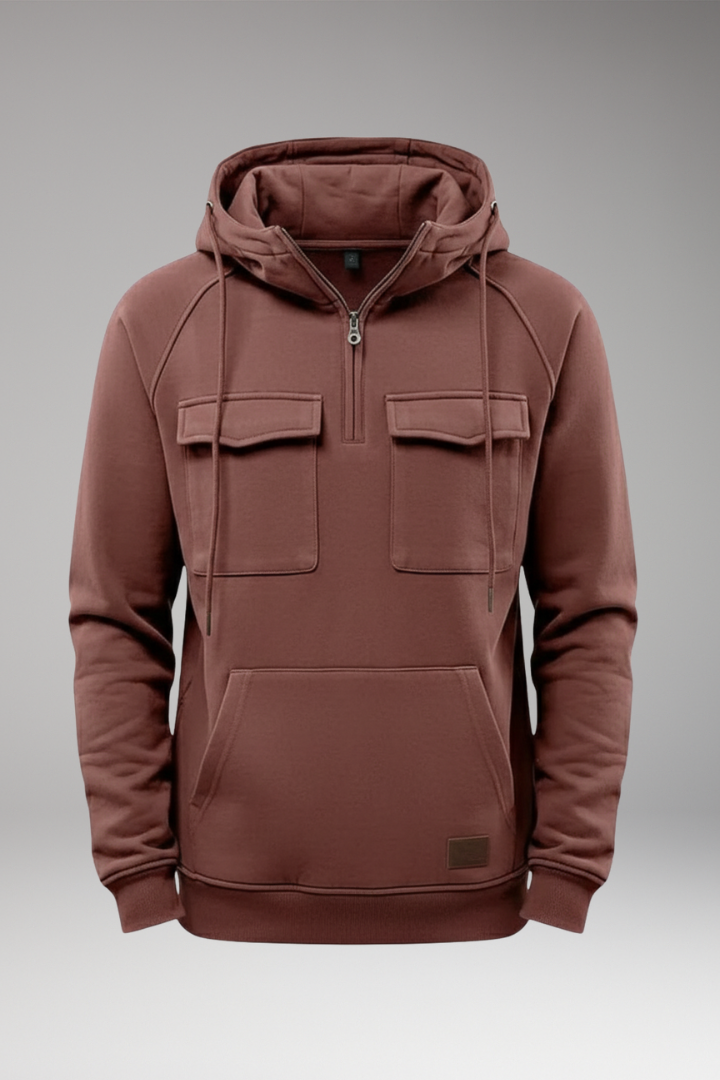 Men's Half Zip Hoodie Chest Pocket Storage - VibreMode