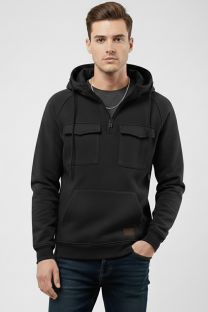 Men's Half Zip Hoodie Chest Pocket Storage