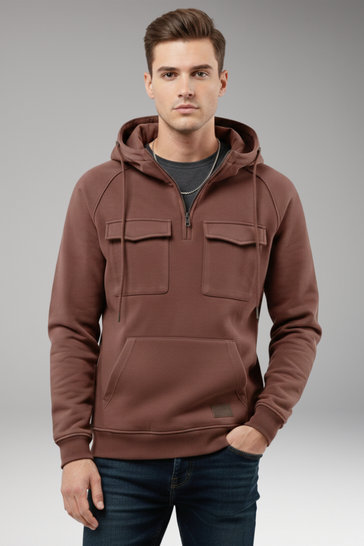 Men's Half Zip Hoodie Chest Pocket Storage