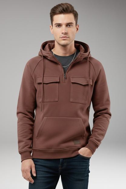Men's Half Zip Hoodie Chest Pocket Storage