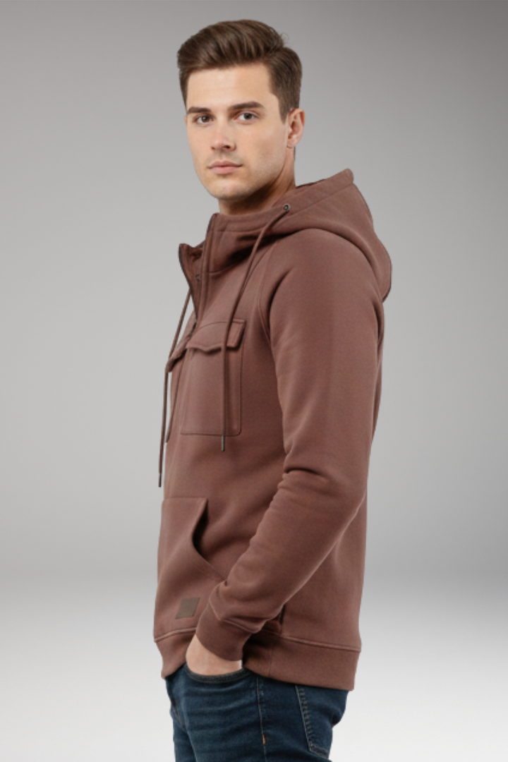 Men's Half Zip Hoodie Chest Pocket Storage