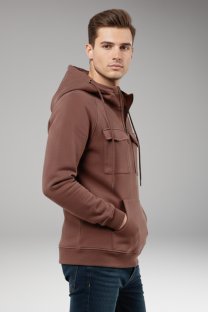 Men's Half Zip Hoodie Chest Pocket Storage