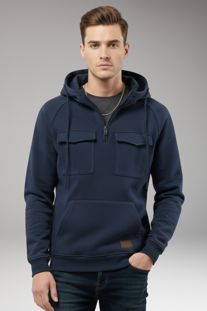 Men's Half Zip Hoodie Chest Pocket Storage