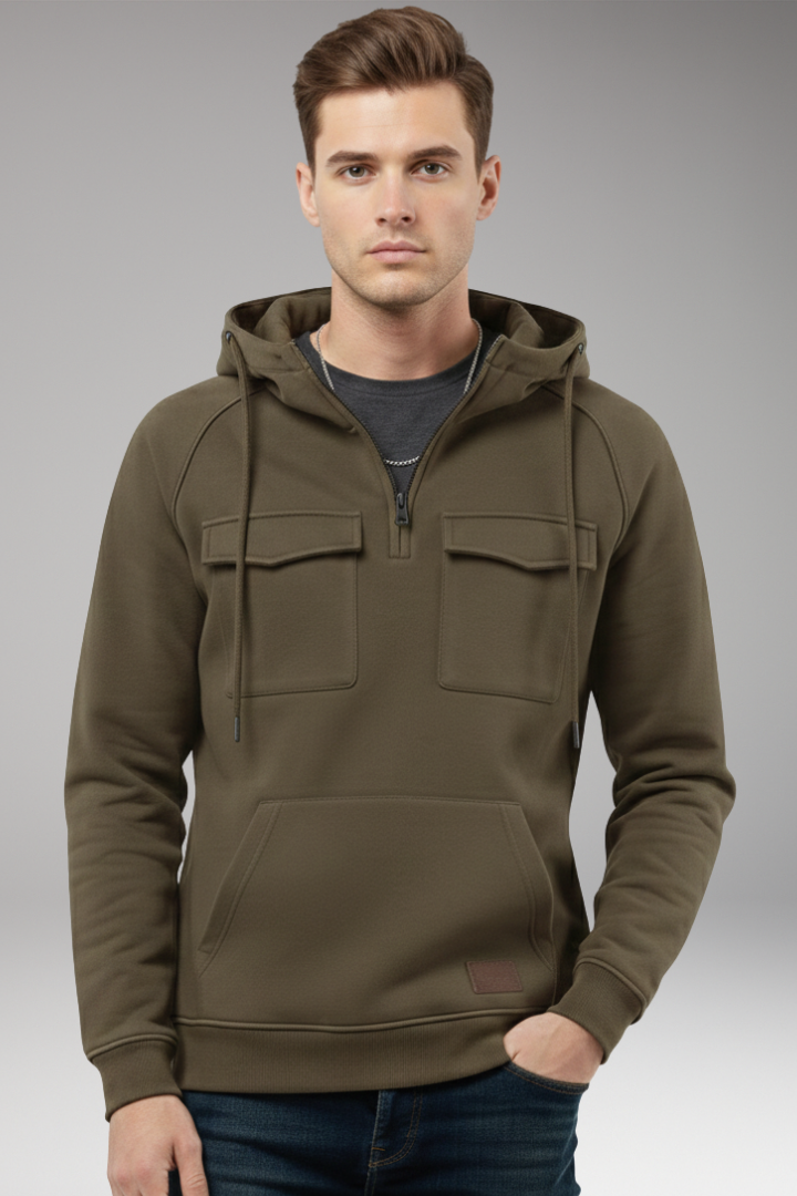 Men's Half Zip Hoodie Chest Pocket Storage