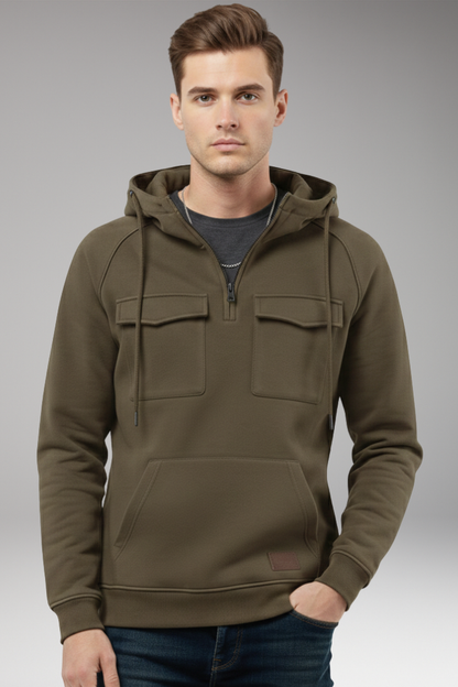 Men's Half Zip Hoodie Chest Pocket Storage