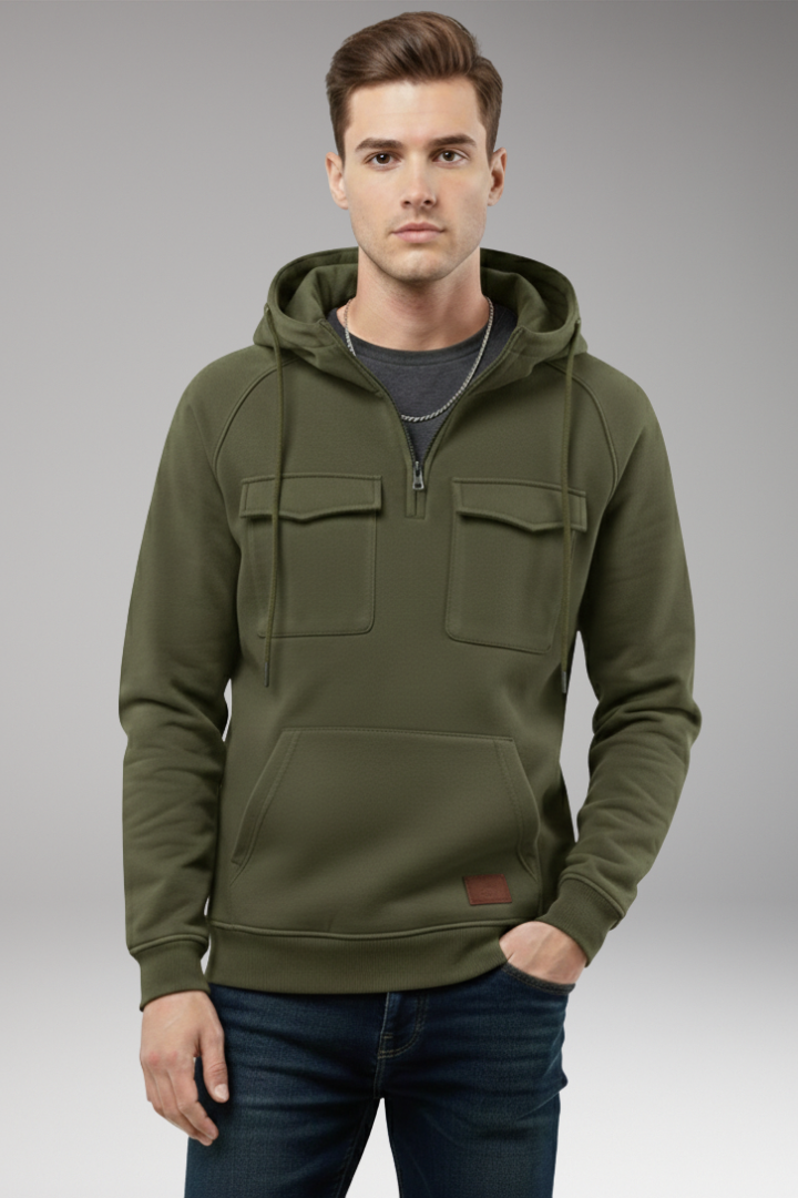Men's Half Zip Hoodie Chest Pocket Storage