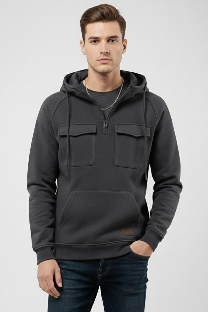 Men's Half Zip Hoodie Chest Pocket Storage