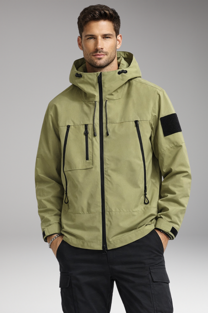 Men's Hooded Jacket Zippered Pockets