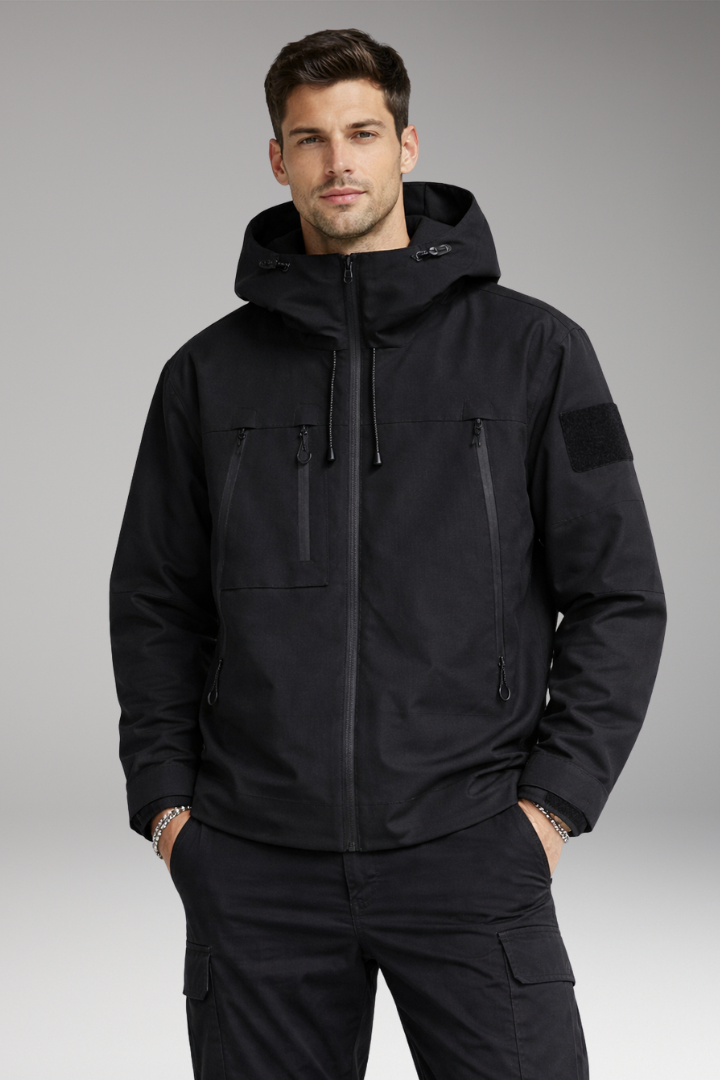 Men's Hooded Jacket Zippered Pockets