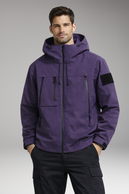 Men's Hooded Jacket Zippered Pockets