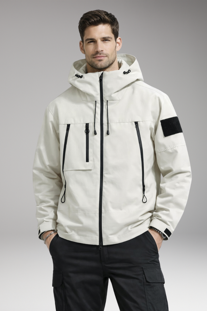 Men's Hooded Jacket Zippered Pockets