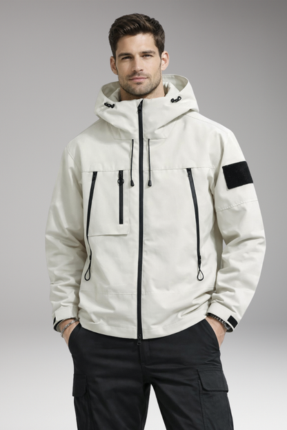 Men's Hooded Jacket Zippered Pockets