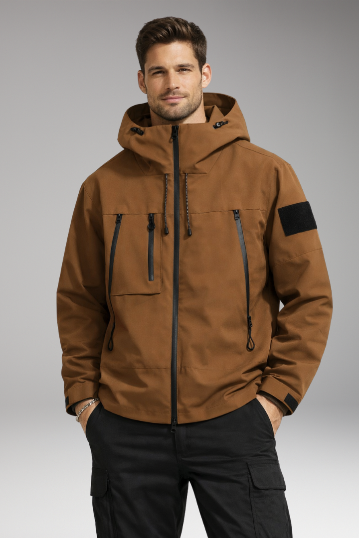Men's Hooded Jacket Zippered Pockets