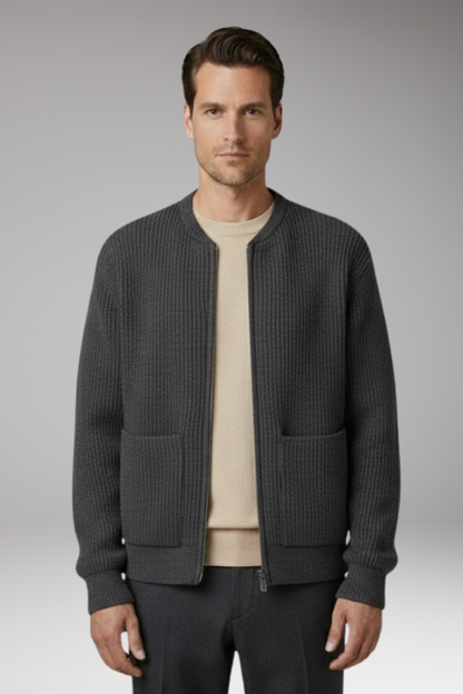 Men's Ribbed Jacket Front Zip Closure