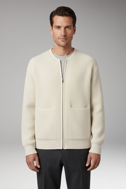 Men's Ribbed Jacket Front Zip Closure