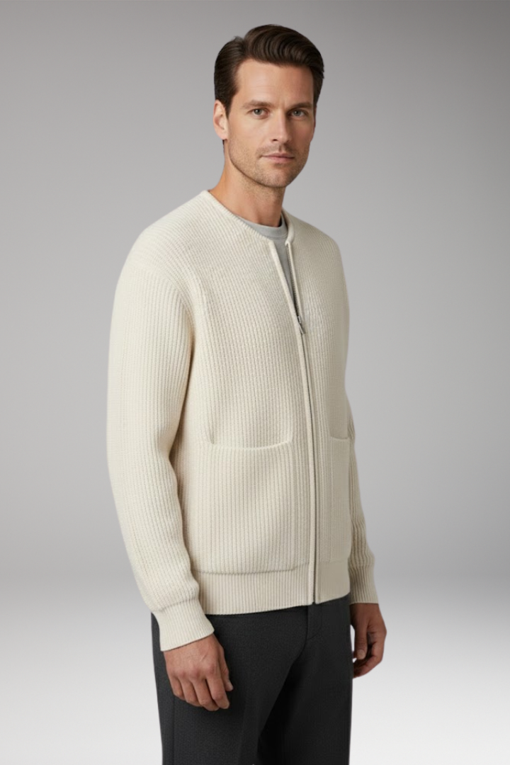 Men's Ribbed Jacket Front Zip Closure