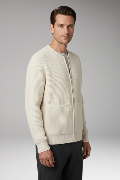 Men's Ribbed Jacket Front Zip Closure