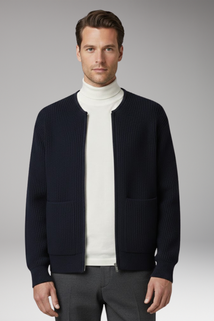 Men's Ribbed Jacket Front Zip Closure
