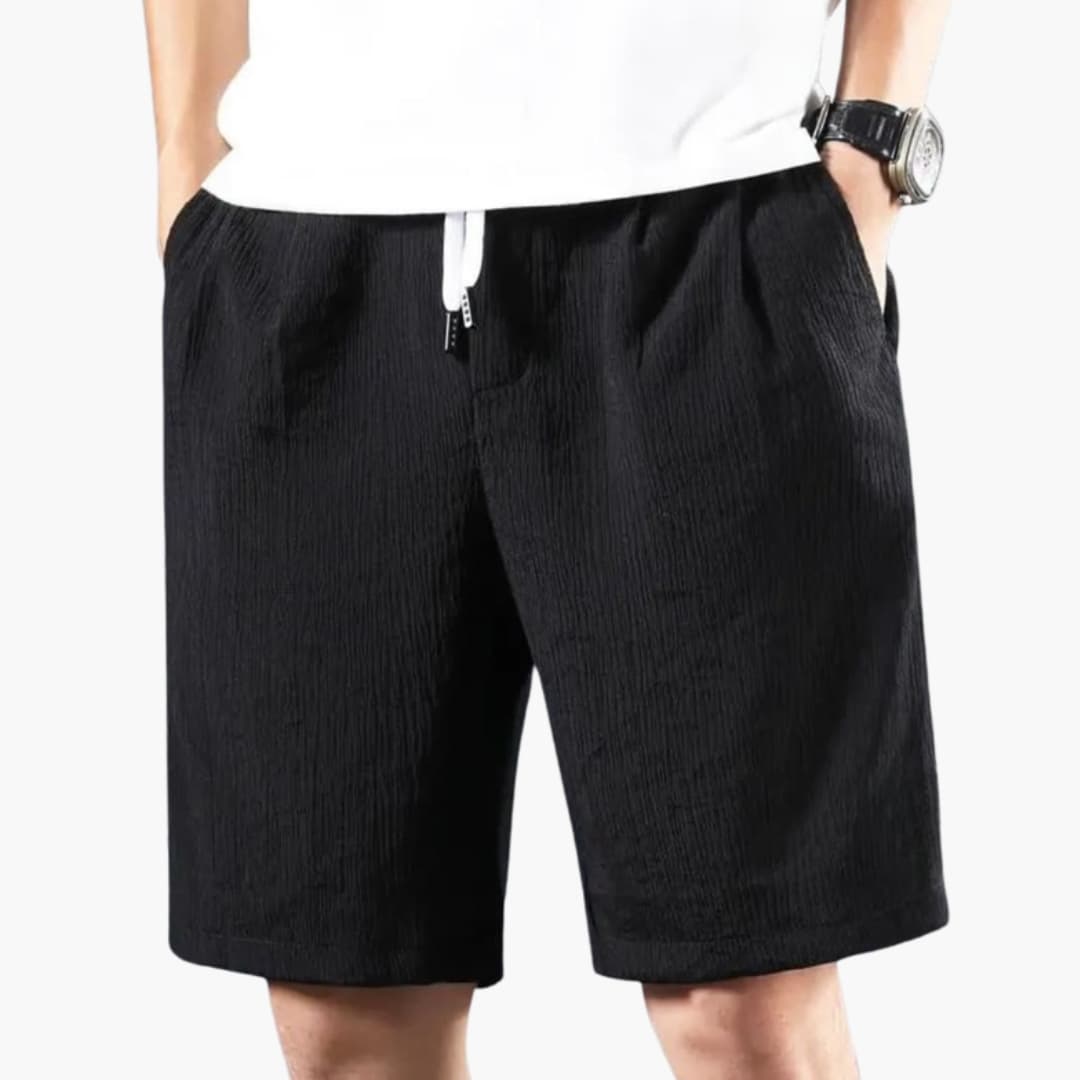 Men's Knee-Length Shorts Elastic Waist Crinkled Texture